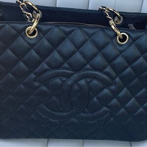 Chanel Black Quilted Tote with Gold Accents